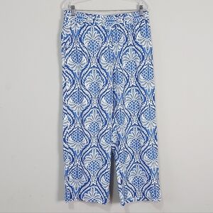 Panama Jack Linen Blend Wide Leg Pant Size XL Blue White Boho Elastic Waistband